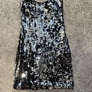 Beautiful black and silver sequence mini dress